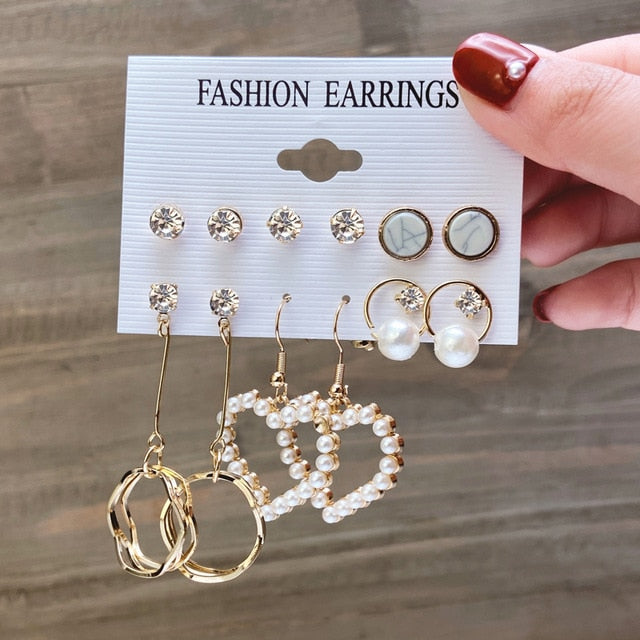 Fashion Gold Hoop Earrings Set Women Pearl Hoop Earrings Oversize Metal Circle Punk Earring 2020 Female Fashion Jewelry
