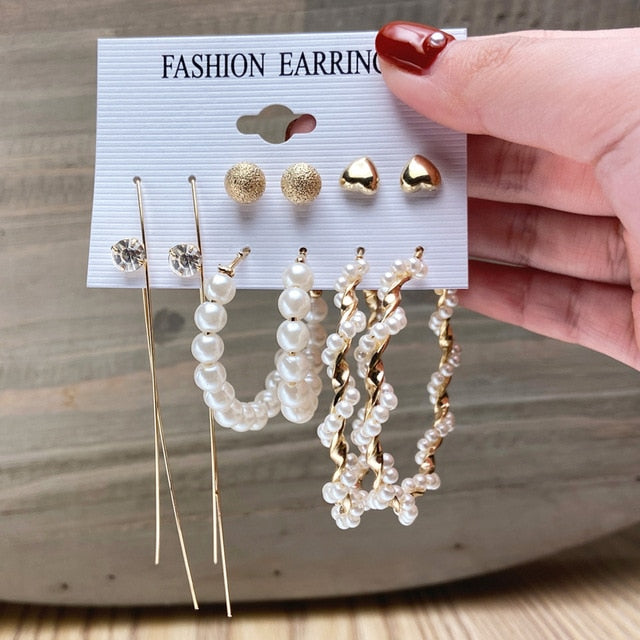 Fashion Gold Hoop Earrings Set Women Pearl Hoop Earrings Oversize Metal Circle Punk Earring 2020 Female Fashion Jewelry