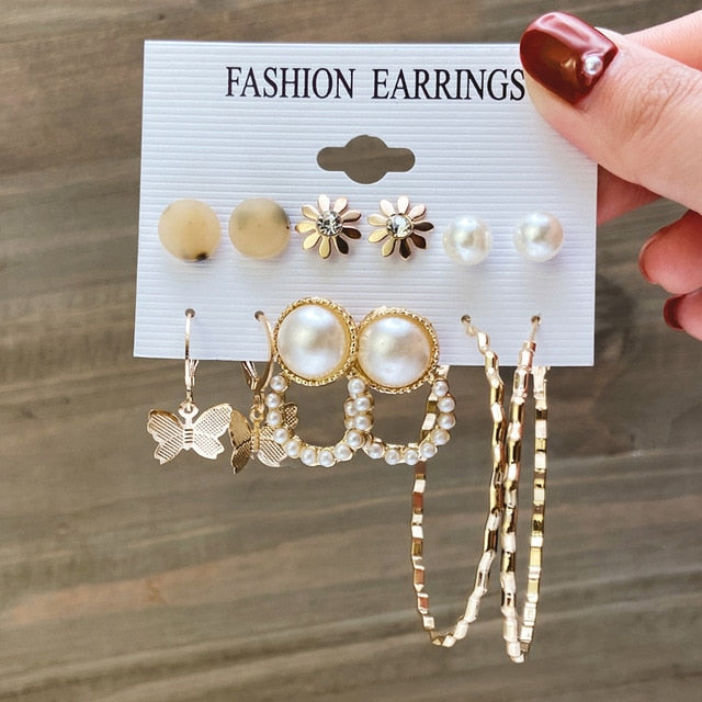Fashion Gold Hoop Earrings Set Women Pearl Hoop Earrings Oversize Metal Circle Punk Earring 2020 Female Fashion Jewelry