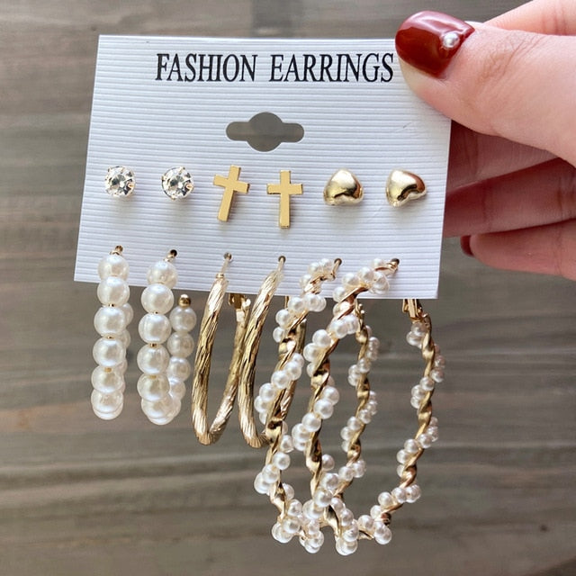 Fashion Gold Hoop Earrings Set Women Pearl Hoop Earrings Oversize Metal Circle Punk Earring 2020 Female Fashion Jewelry