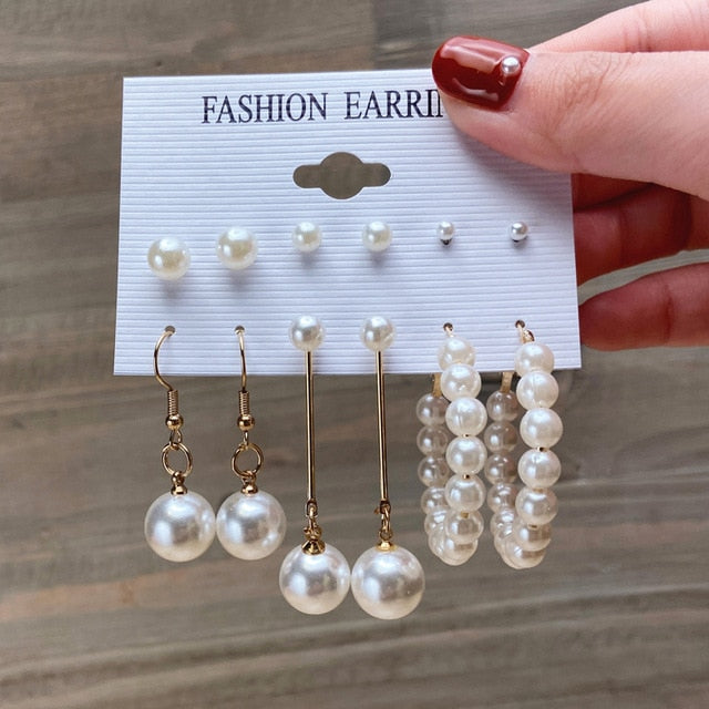 Fashion Gold Hoop Earrings Set Women Pearl Hoop Earrings Oversize Metal Circle Punk Earring 2020 Female Fashion Jewelry