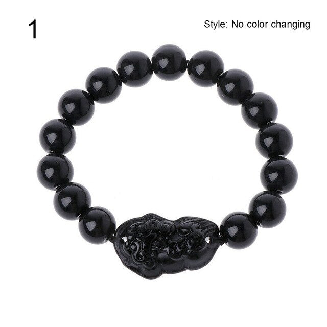 Unisex Men Bracelet Lucky Buddha Obsidian Stone Bead Bracelets Chinese FengShui Pi Xiu Color Changing Wristband Wealth Bracelet