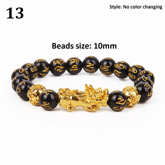Unisex Men Bracelet Lucky Buddha Obsidian Stone Bead Bracelets Chinese FengShui Pi Xiu Color Changing Wristband Wealth Bracelet