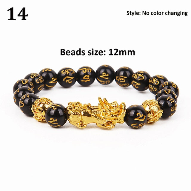 Unisex Men Bracelet Lucky Buddha Obsidian Stone Bead Bracelets Chinese FengShui Pi Xiu Color Changing Wristband Wealth Bracelet