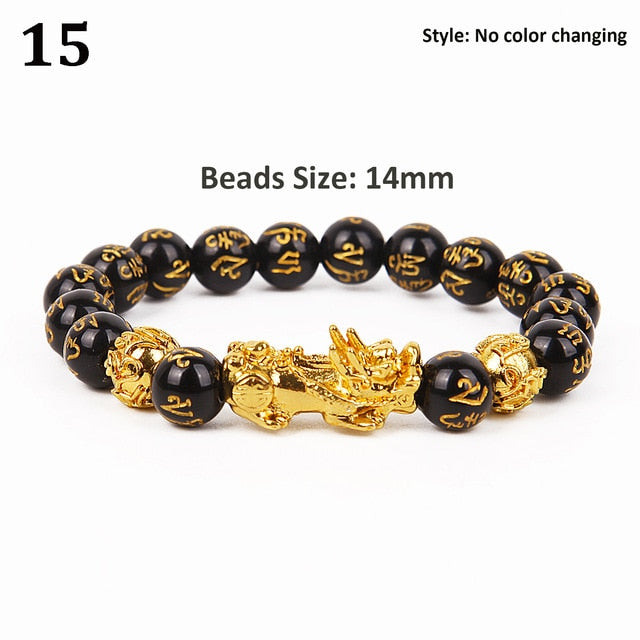 Unisex Men Bracelet Lucky Buddha Obsidian Stone Bead Bracelets Chinese FengShui Pi Xiu Color Changing Wristband Wealth Bracelet
