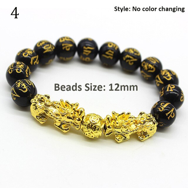 Unisex Men Bracelet Lucky Buddha Obsidian Stone Bead Bracelets Chinese FengShui Pi Xiu Color Changing Wristband Wealth Bracelet