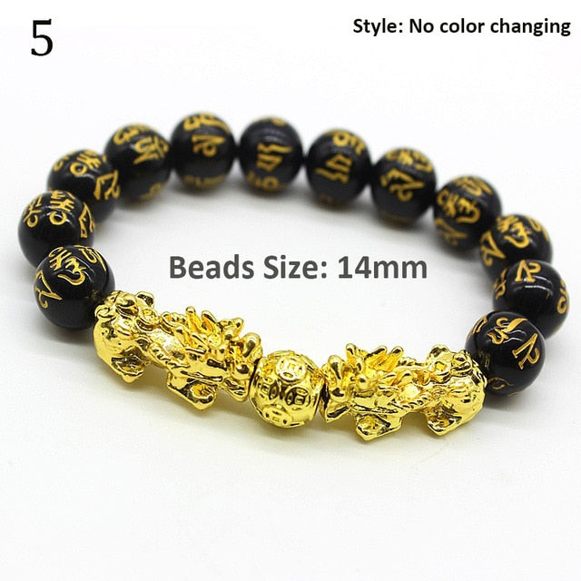 Unisex Men Bracelet Lucky Buddha Obsidian Stone Bead Bracelets Chinese FengShui Pi Xiu Color Changing Wristband Wealth Bracelet
