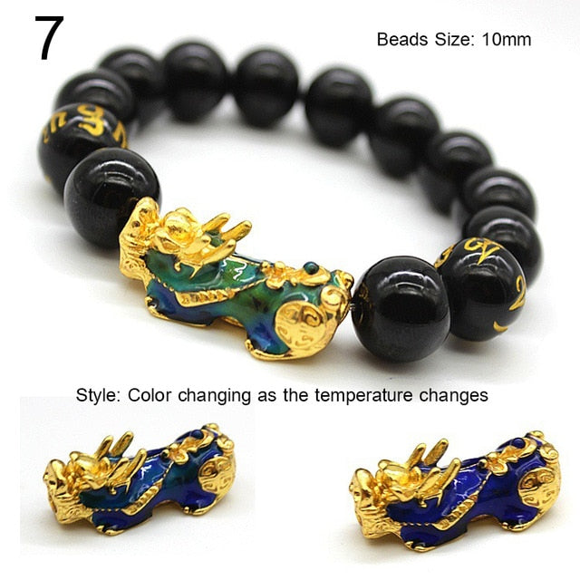 Unisex Men Bracelet Lucky Buddha Obsidian Stone Bead Bracelets Chinese FengShui Pi Xiu Color Changing Wristband Wealth Bracelet