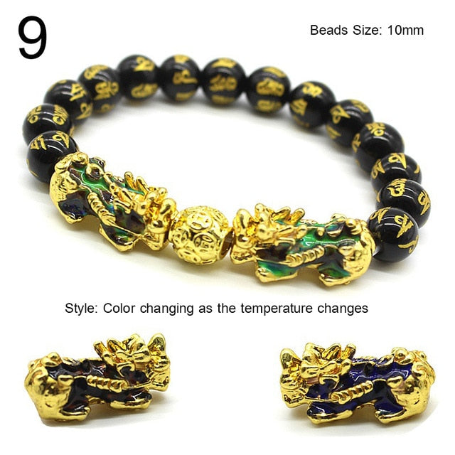 Unisex Men Bracelet Lucky Buddha Obsidian Stone Bead Bracelets Chinese FengShui Pi Xiu Color Changing Wristband Wealth Bracelet