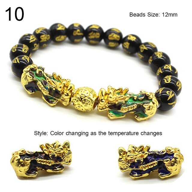 Unisex Men Bracelet Lucky Buddha Obsidian Stone Bead Bracelets Chinese FengShui Pi Xiu Color Changing Wristband Wealth Bracelet
