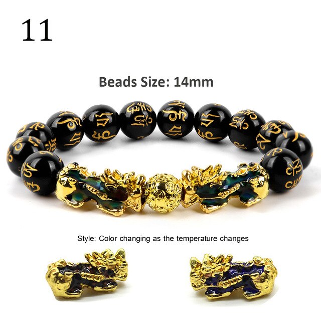 Unisex Men Bracelet Lucky Buddha Obsidian Stone Bead Bracelets Chinese FengShui Pi Xiu Color Changing Wristband Wealth Bracelet