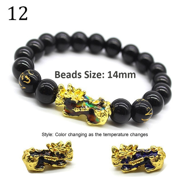 Unisex Men Bracelet Lucky Buddha Obsidian Stone Bead Bracelets Chinese FengShui Pi Xiu Color Changing Wristband Wealth Bracelet