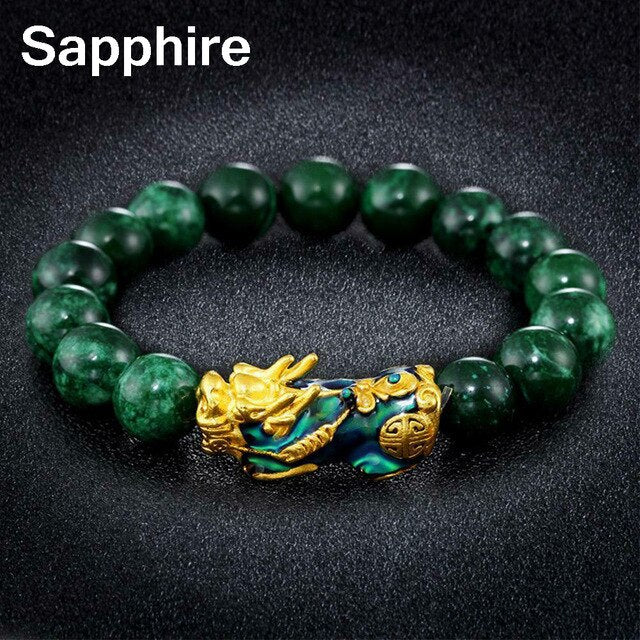 Unisex Men Bracelet Lucky Buddha Obsidian Stone Bead Bracelets Chinese FengShui Pi Xiu Color Changing Wristband Wealth Bracelet