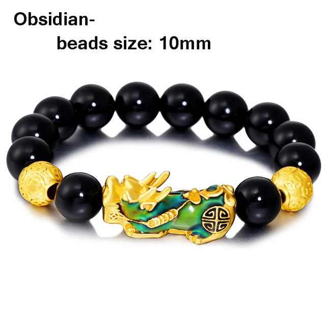 Unisex Men Bracelet Lucky Buddha Obsidian Stone Bead Bracelets Chinese FengShui Pi Xiu Color Changing Wristband Wealth Bracelet
