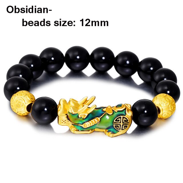 Unisex Men Bracelet Lucky Buddha Obsidian Stone Bead Bracelets Chinese FengShui Pi Xiu Color Changing Wristband Wealth Bracelet