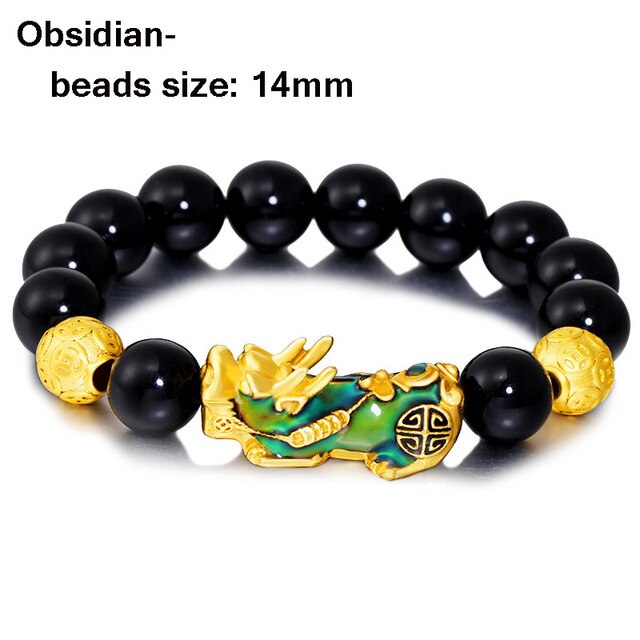 Unisex Men Bracelet Lucky Buddha Obsidian Stone Bead Bracelets Chinese FengShui Pi Xiu Color Changing Wristband Wealth Bracelet