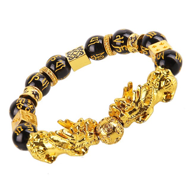 Unisex Men Bracelet Lucky Buddha Obsidian Stone Bead Bracelets Chinese FengShui Pi Xiu Color Changing Wristband Wealth Bracelet
