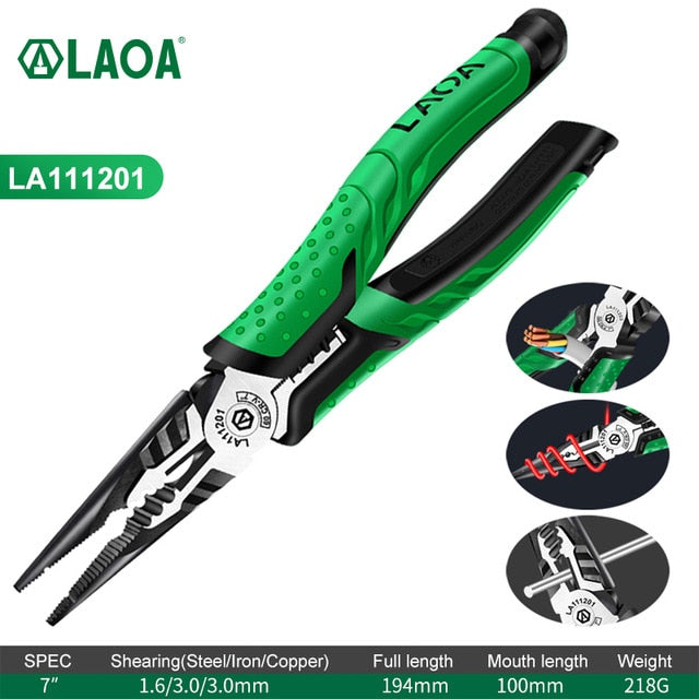 LAOA Long Nose Pliers Industrial Grade Hand Pliers Household Sets Multifunctional 7 inch Electrician Diagonal Wire Cutters