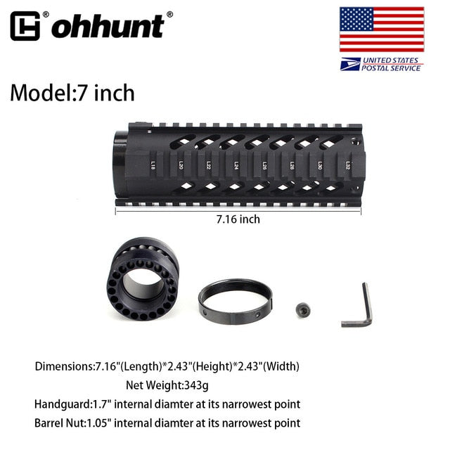 SHIP FROM USA Ohhunt Tactical 7" 10" 12" 15" Free Float Quad Picatinny Rail Handguard On .223 5.56 AR15 M16 Rifles
