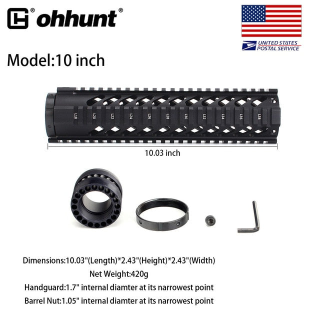 SHIP FROM USA Ohhunt Tactical 7" 10" 12" 15" Free Float Quad Picatinny Rail Handguard On .223 5.56 AR15 M16 Rifles