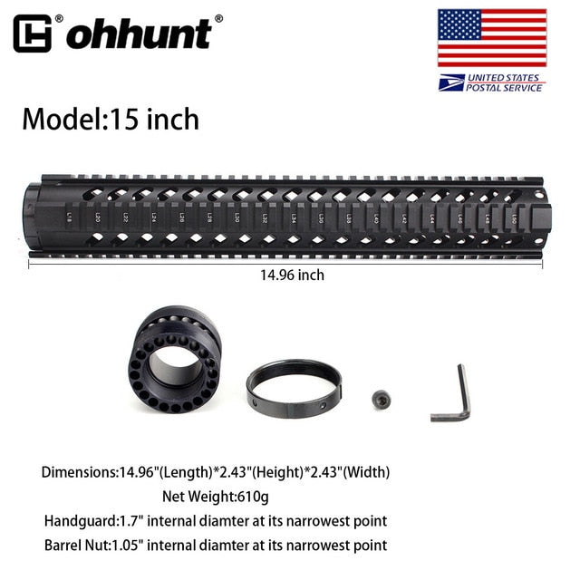 SHIP FROM USA Ohhunt Tactical 7" 10" 12" 15" Free Float Quad Picatinny Rail Handguard On .223 5.56 AR15 M16 Rifles