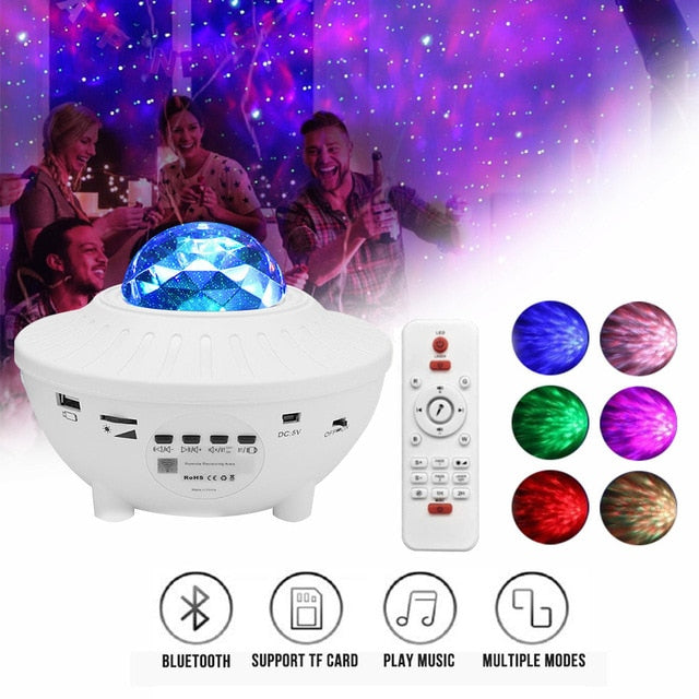 Colorful LED Star Light Projector Rotating Ocean Wave Night Lights Bluetooth Music USB Nebula Lamp Starry Sky Galaxy Light Decor
