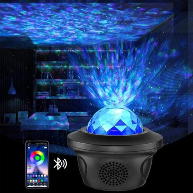 Colorful LED Star Light Projector Rotating Ocean Wave Night Lights Bluetooth Music USB Nebula Lamp Starry Sky Galaxy Light Decor