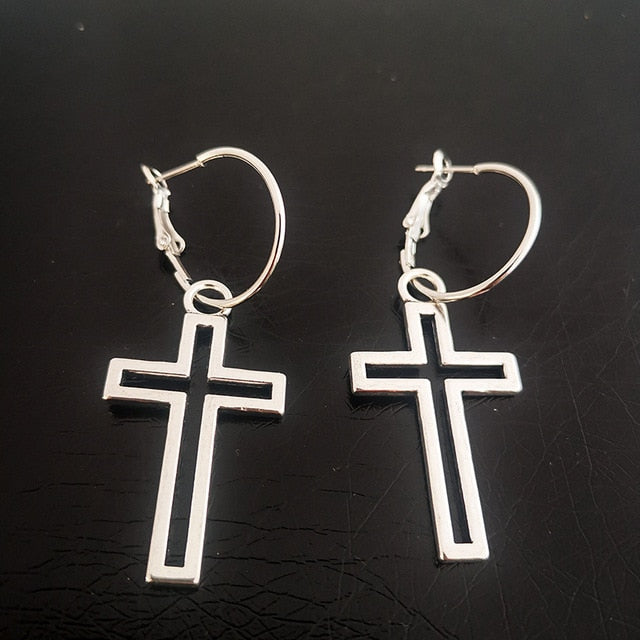 Big Cross Dangle Drop Earrings For Women Korean Trendy Punk Goth Gothic Vintage Statement Fashion Jewelry Steampunk Accessories