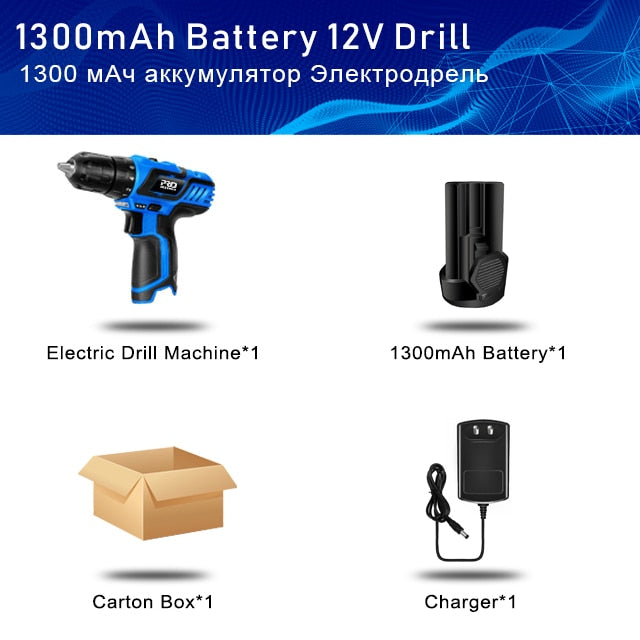 12V Cordless Electric Screwdriver Drill Machine Ratchet Wrench Power Tools Electric Hand Drill Universal Battery by PROSTORMER