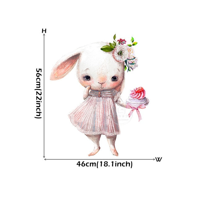 Watercolor Cartoon Bunny Wall Stickers Baby Nursery Wall Decals for Kids Room Living Room Bedroom Home Decor Rabbit Stickers PVC