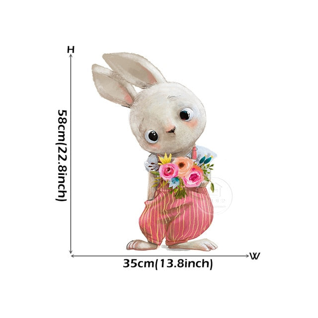 Watercolor Cartoon Bunny Wall Stickers Baby Nursery Wall Decals for Kids Room Living Room Bedroom Home Decor Rabbit Stickers PVC