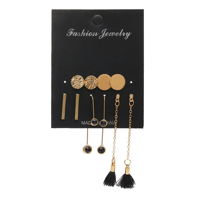 EN 12 Pairs Flower Women'S Earrings Set Pearl Crystal Stud Earrings Boho Geometric Tassel Earrings For Women 2020 Jewelry Gift