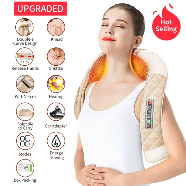 (with Gift Box) JinKaiRui U Shape Electrical Shiatsu Back Neck Shoulder Body Massager Infrared Heated Kneading Car/Home Massager