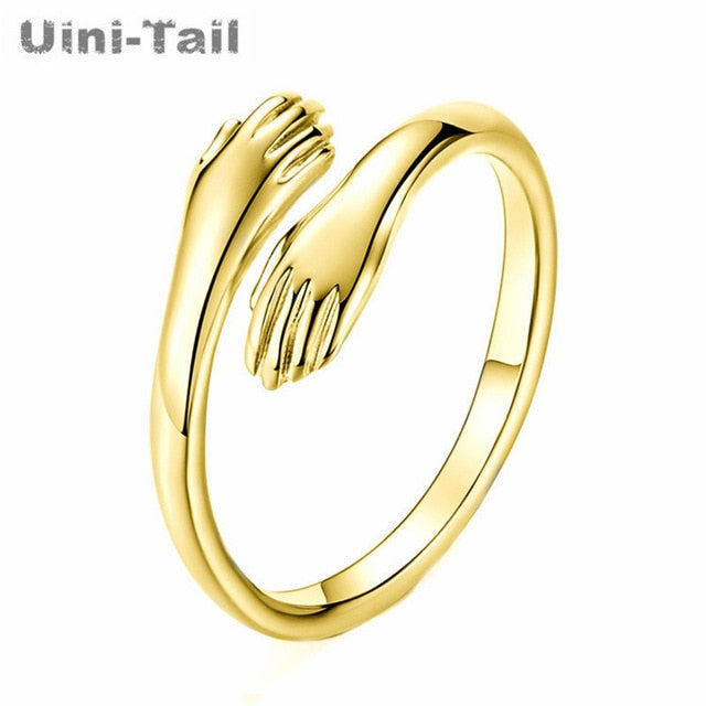 Uini-Tail hot new 925 sterling silver European and American jewelry love hug ring retro fashion tide flow open ring GN601
