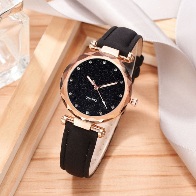 Casual Women Romantic Starry Sky Wrist Watch bracelet Leather Rhinestone Designer Ladies Clock Simple Dress Gfit Montre Femme