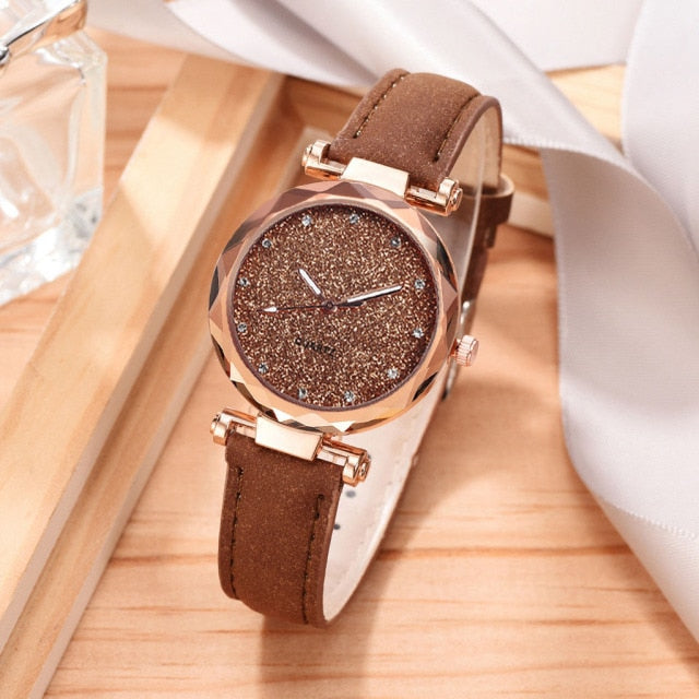Casual Women Romantic Starry Sky Wrist Watch bracelet Leather Rhinestone Designer Ladies Clock Simple Dress Gfit Montre Femme