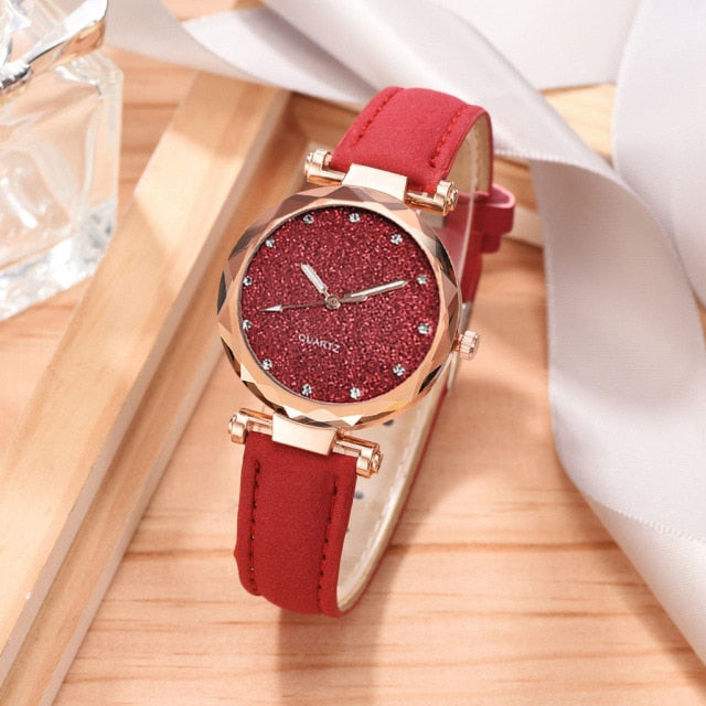 Casual Women Romantic Starry Sky Wrist Watch bracelet Leather Rhinestone Designer Ladies Clock Simple Dress Gfit Montre Femme