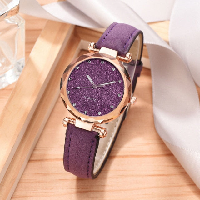 Casual Women Romantic Starry Sky Wrist Watch bracelet Leather Rhinestone Designer Ladies Clock Simple Dress Gfit Montre Femme