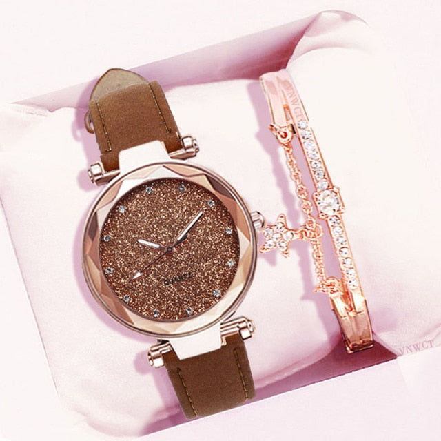 Casual Women Romantic Starry Sky Wrist Watch bracelet Leather Rhinestone Designer Ladies Clock Simple Dress Gfit Montre Femme