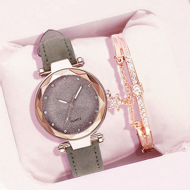 Casual Women Romantic Starry Sky Wrist Watch bracelet Leather Rhinestone Designer Ladies Clock Simple Dress Gfit Montre Femme