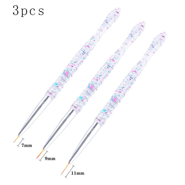 3Pcs Acrylic French Stripe Nail Art Liner Brush Set 3D Tips Manicure Ultra-thin Line Drawing Pen UV Gel Brushes Painting Tools