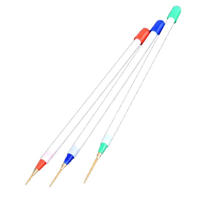 3Pcs Acrylic French Stripe Nail Art Liner Brush Set 3D Tips Manicure Ultra-thin Line Drawing Pen UV Gel Brushes Painting Tools