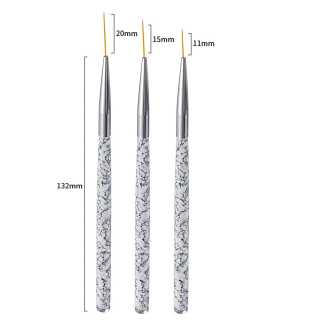 3Pcs Acrylic French Stripe Nail Art Liner Brush Set 3D Tips Manicure Ultra-thin Line Drawing Pen UV Gel Brushes Painting Tools