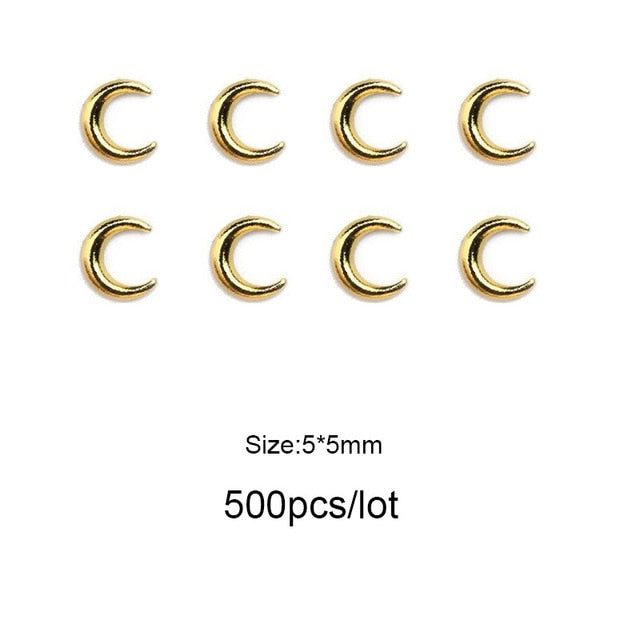 Moon Star Nails Gold Metallic Nail Sequins Charms 3D Nail Art Tips Decoration Press On Manicure Supply
