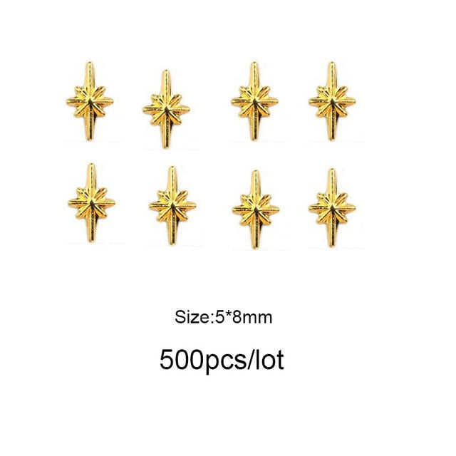 Moon Star Nails Gold Metallic Nail Sequins Charms 3D Nail Art Tips Decoration Press On Manicure Supply