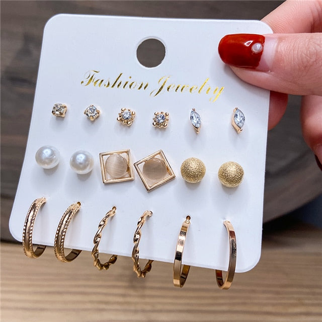 Fashion Gold Hoop Earrings Set Women Pearl Hoop Earrings Oversize Metal Circle Punk Earring 2020 Female Fashion Jewelry