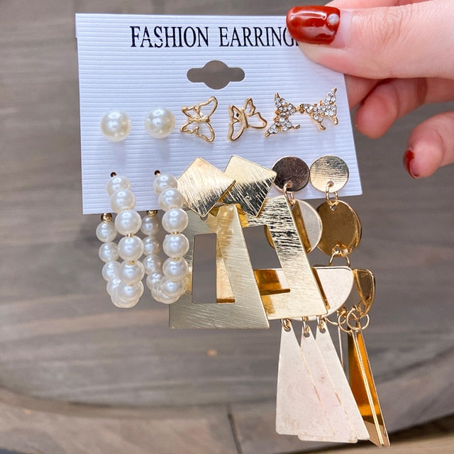 Fashion Gold Hoop Earrings Set Women Pearl Hoop Earrings Oversize Metal Circle Punk Earring 2020 Female Fashion Jewelry