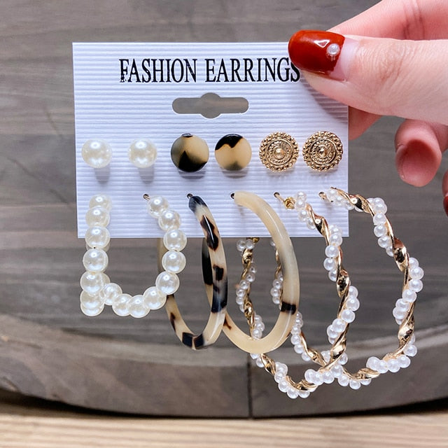 Fashion Gold Hoop Earrings Set Women Pearl Hoop Earrings Oversize Metal Circle Punk Earring 2020 Female Fashion Jewelry