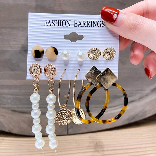 Fashion Gold Hoop Earrings Set Women Pearl Hoop Earrings Oversize Metal Circle Punk Earring 2020 Female Fashion Jewelry