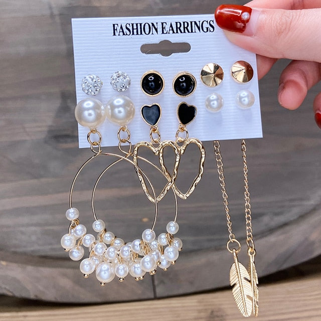 Fashion Gold Hoop Earrings Set Women Pearl Hoop Earrings Oversize Metal Circle Punk Earring 2020 Female Fashion Jewelry